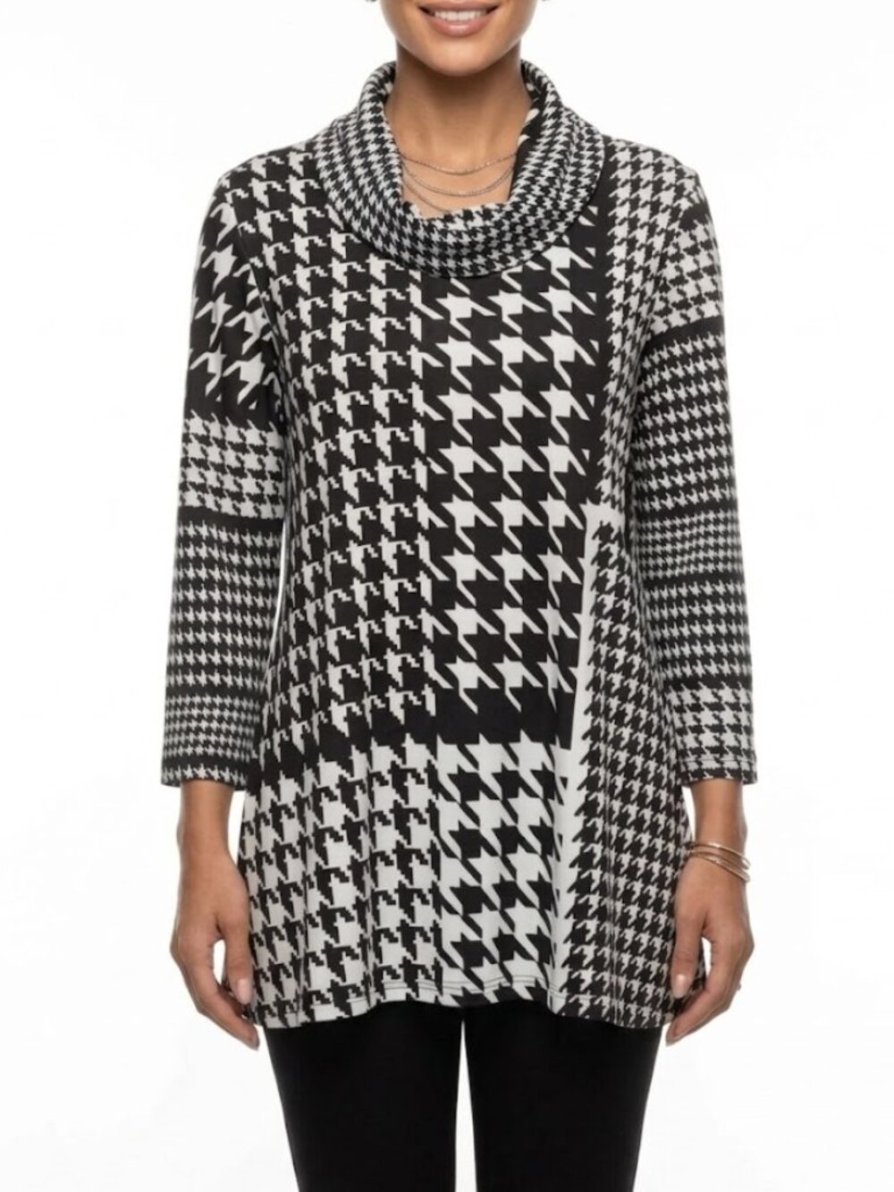 Allison Daley Mixed Houndstooth Cowl Neck Tunic Top Dark Academia Petite PL